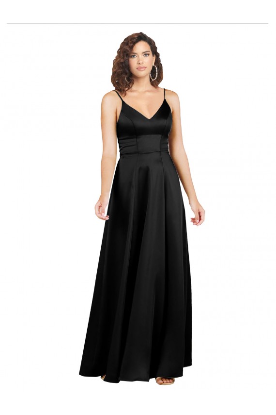 Online Silky Satin Floor-Length Long Bridesmaid Dress with V-Neckline