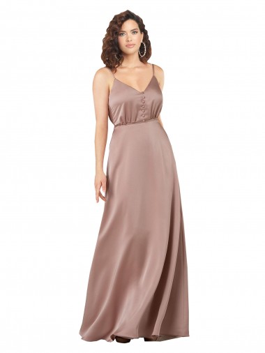 Online Subtle V-Neckline Silky Satin Bridesmaid Dress with Front Button Detail
