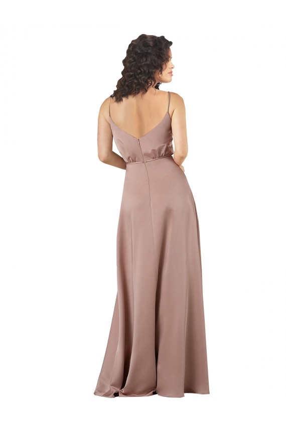 Online Subtle V-Neckline Silky Satin Bridesmaid Dress with Front Button Detail
