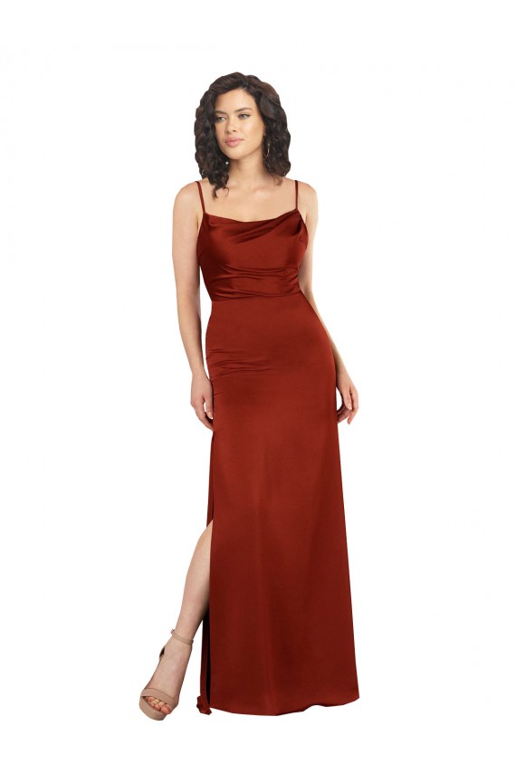 Online Floor-Length Silky Satin Bridesmaid Dress with Skirt Slit