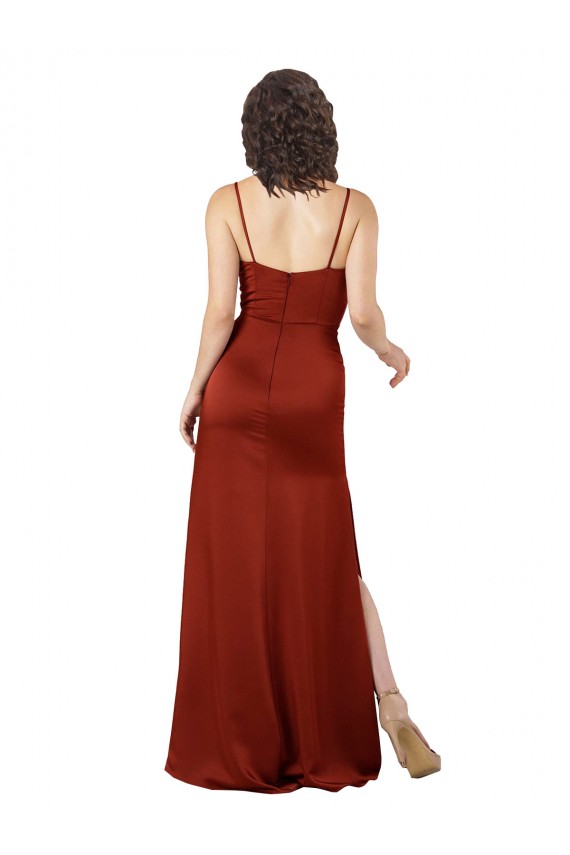 Online Floor-Length Silky Satin Bridesmaid Dress with Skirt Slit