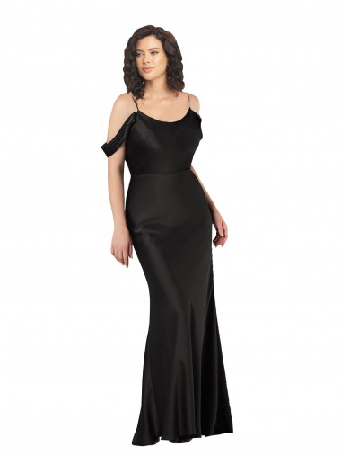 Online Off the Shoulder Sleeves Silky Satin Bridesmaid Dress with Skirt Slit