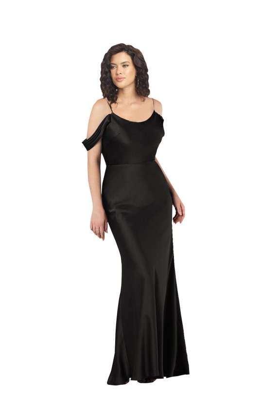 Online Off the Shoulder Sleeves Silky Satin Bridesmaid Dress with Skirt Slit