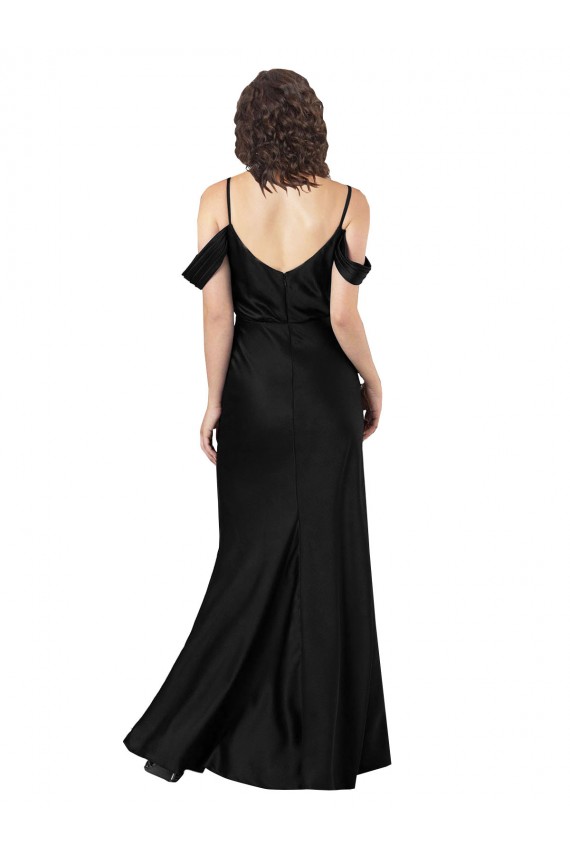 Online Off the Shoulder Sleeves Silky Satin Bridesmaid Dress with Skirt Slit