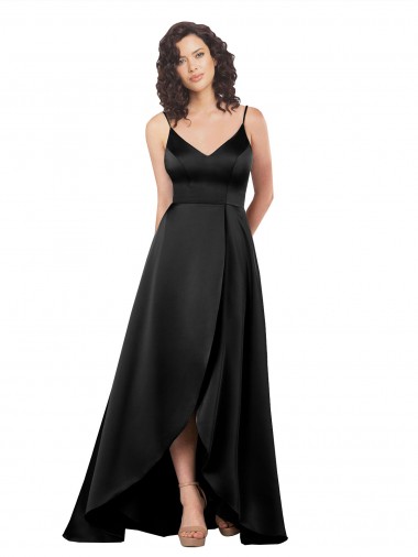 Online High Low V-Neckline Silky Satin Tulip Bridesmaid Dress with Wrap Skirt