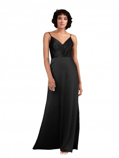 Online Full Length V-Neckline Silky Satin Bridesmaid Dress with Spaghetti Straps