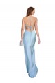 Online Open Back with Ties Cowl Neck Sheath Silky Satin Long Bridessmaid Dress