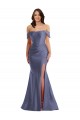 Online Off the Shoulder Corset Silky Satin Mermaid Bridesmaid Dress with Side Slit