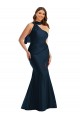 Online Scarf Neck One Shoulder Silky Satin Mermaid Bridesmaid Dress with Front Slit