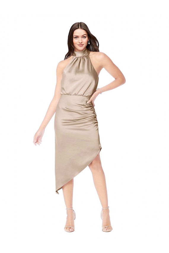 Online Silky Satin Bridesmaid Dress with Asymmetric Skirt