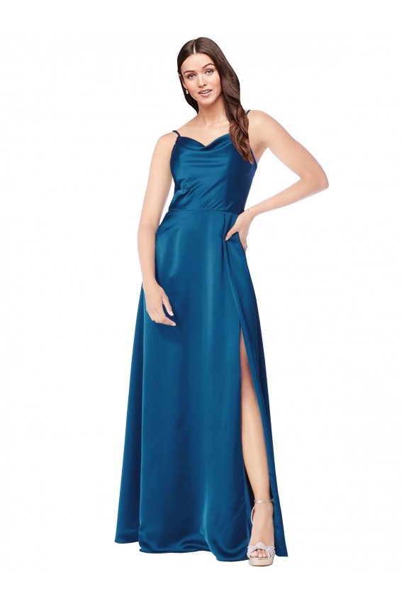 Online Cowl Neck Salky Satin Bridesmaid Dress