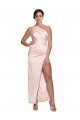 Online One Shoulder Full Length Long Silky Satin Bridesmaid Dress with Thigh Split