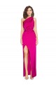 Online One Shoulder Long Full Length Silky Satin Bridesmaid Dress with Front Side Split