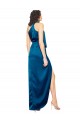 Online High Halter Neck Silky Satin Bridesmaid Dress with Sash Overlay and Side Split