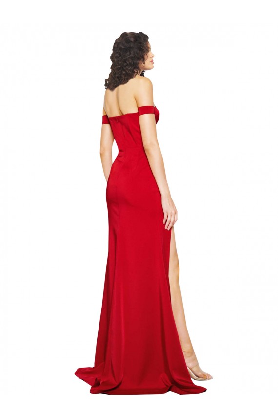 Online Off the Shoulder Sweetheart Bustier Style Silky Satin Bridesmaid Dress with Side Split