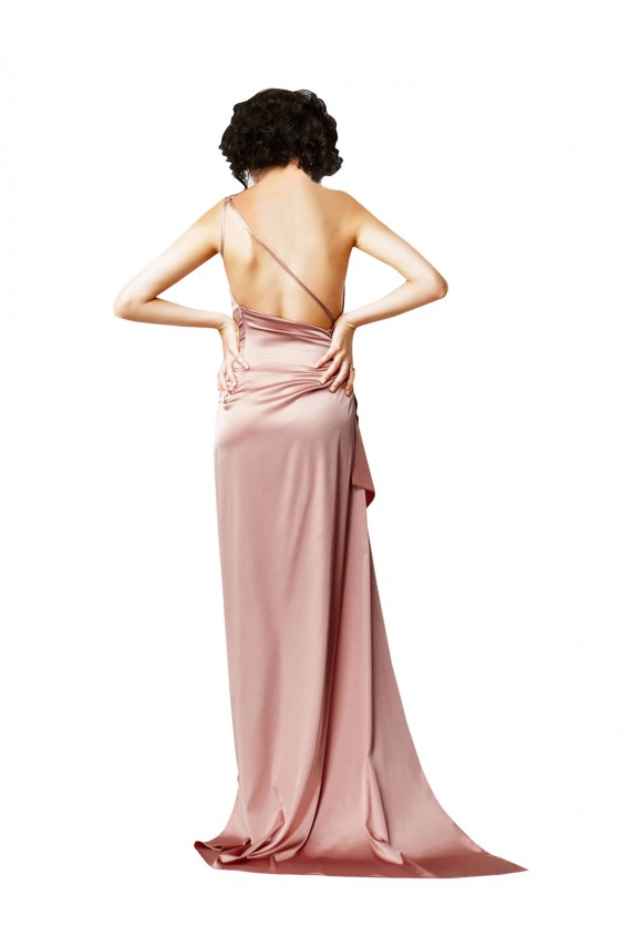 Online Low Back One Shoulder Full Length Silky Satin Bridesmaid Dress