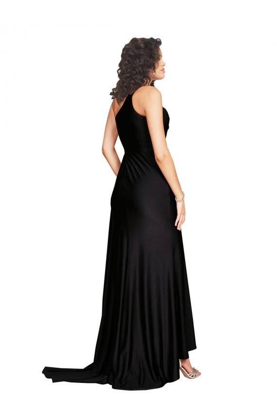 Online Floor Length One Shoulder Silky Satin Bridesmaid Dress with Side Slit