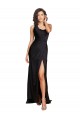 Online Full Length One Shoulder Ruffled Long Silky Satin Bridesmaid Dress with High Slit