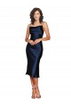 Online Cocktail Length Sleeveless Spaghetti Straps Cowl Neckline Silky Satin Bridesmaid Dress