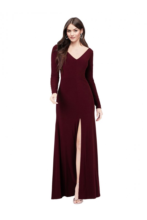 Online Long Sleeves Spandex Bridesmaid Gown with Front Slit