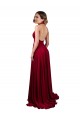 Online A-Line Halter Plunge V-Neckline Open Back Spandex Bridesmaid Dress with Slit