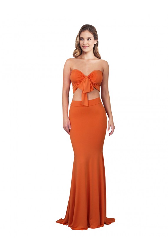 Online Strapless Bandeau Bodice Long Spandex Bridesmaid Dress