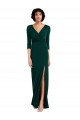 Online Floor Length 3/4 Sleeves V-Back Draped Wrap Maxi Spandex Bridesmaid Dress