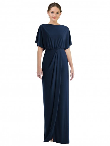 Online Open Back Short Sleeves Draped Tulip Skirt Maxi Spandex Bridesmaid Dress