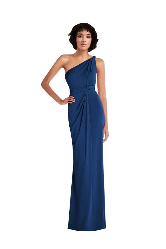 Online Grecian Inspired One Shoulder Twist Draped Maxi Spandex Bridesmaid Dress