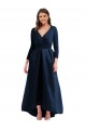 Online Long Sleeves Wrapped Spandex Bridesmaid Dress with High Low Full Skirt and Pockets