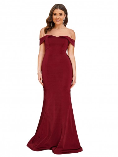 Online Off Shoulder Sleeves Sweetheart Neckline Long Spandex Bridesmaid Dress