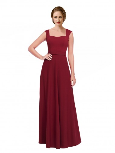 Online Square Neck Subtle Cap Sleeeves Crepe Bridesmaid Dress