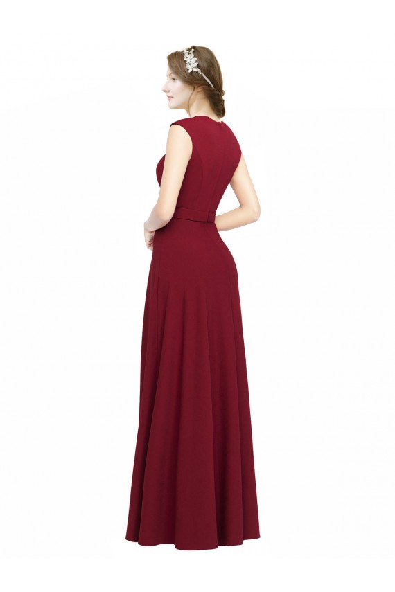 Online Square Neck Subtle Cap Sleeeves Crepe Bridesmaid Dress