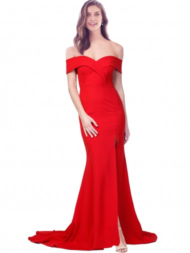 Online Criss Cross Full Length Long Crepe Bridesmaid Dress with Side Split
