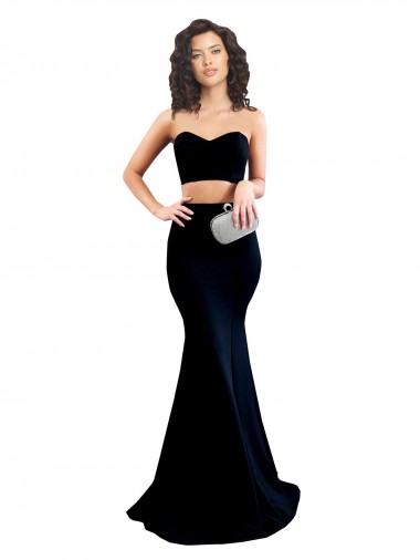 Online Two Piece High Neck Crepe Bridesmaid Dress