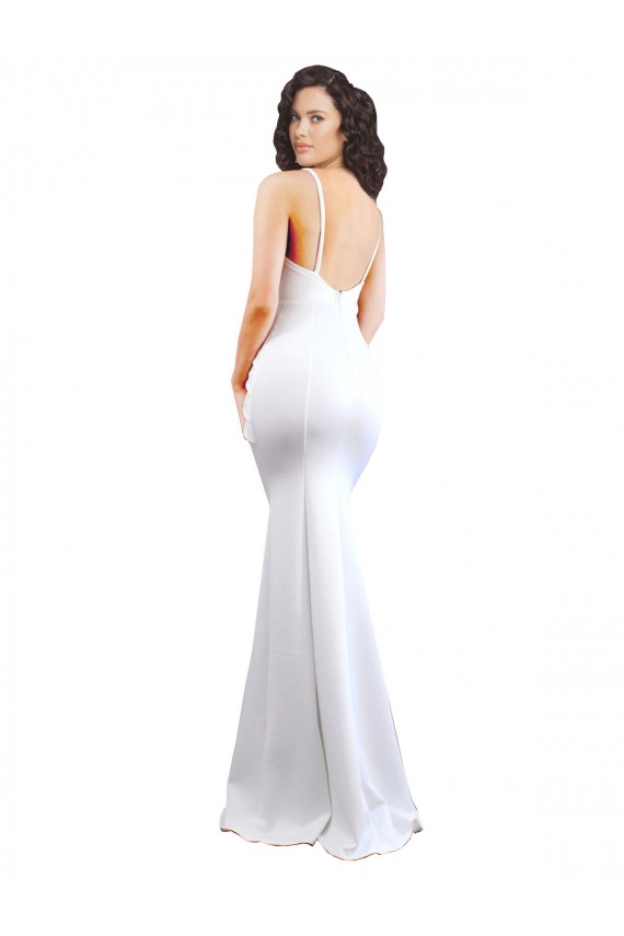 Online Fishtail Shape Spaghetti Straps Open Back Crepe Bridesmaid Dress with Ruffles