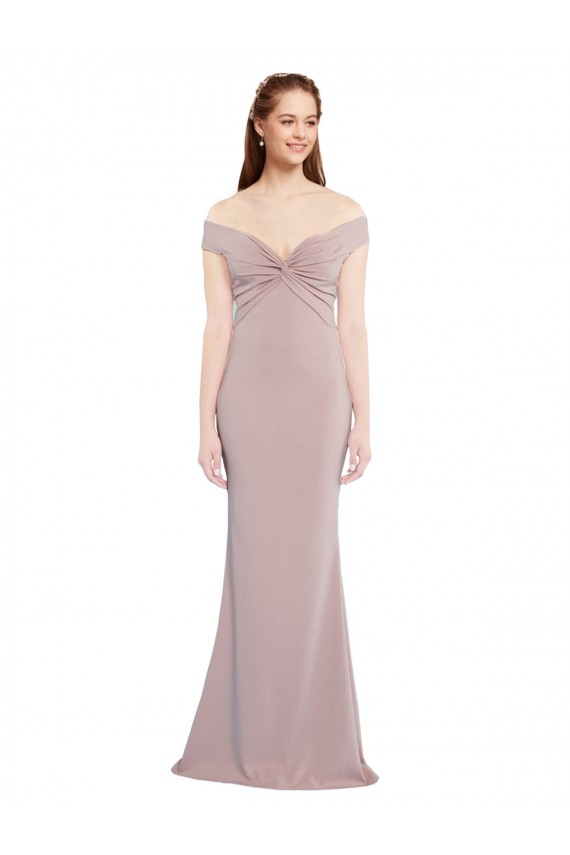 Online Knotted Off the Shoulder Crepe Bridesmaid Dress with Cut-Out Back
