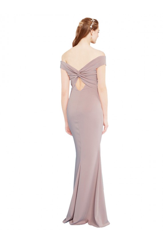 Online Knotted Off the Shoulder Crepe Bridesmaid Dress with Cut-Out Back