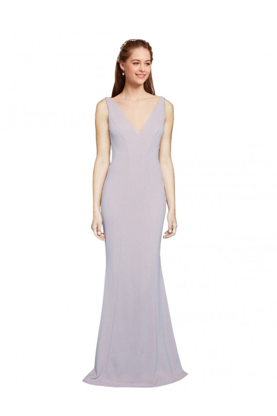 Online Cut-Out Back V-Neckline Mermaid Crepe Bridesmaid Dress Keyhole Back