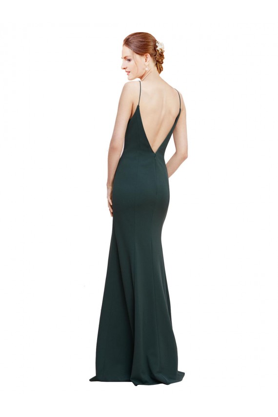 Online Deep V-Neck and Back Long Crepe Bridesmaid Dress