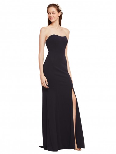 Online Strapless Bodycon Long Crepe Bridesmaid Dress with High Slit