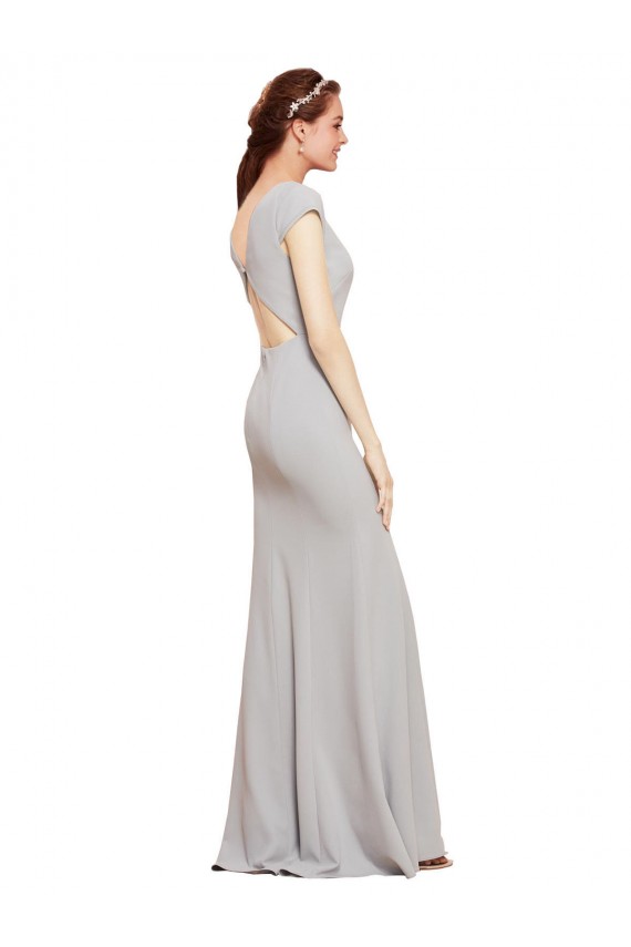 Online Fit and Flare Long Crepe Bridesmaid Dress with Tie Open Back