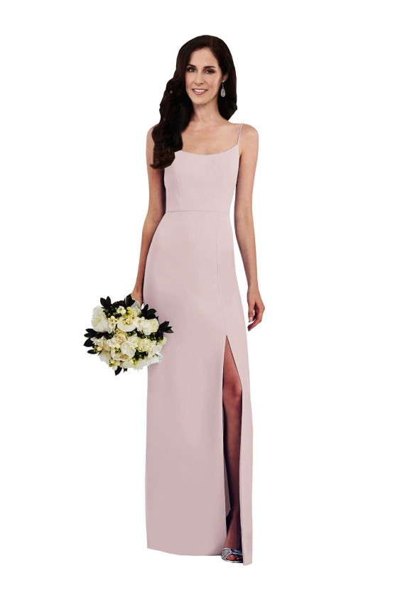 Online Spaghetti Strap V Back Crepe Bridesmaid Dress with Front Slit