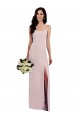 Online Spaghetti Strap V Back Crepe Bridesmaid Dress with Front Slit