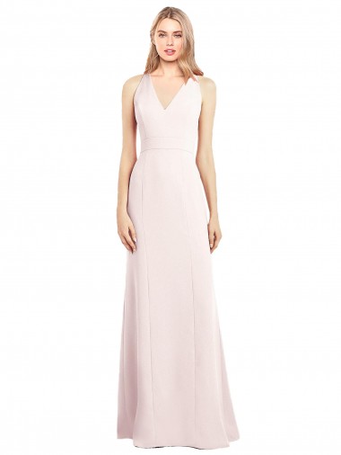 Online V-Neck Keyhole Back Crepe Trumpet Bridesmaid Dress