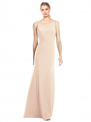 Online V-Spaghetti Strap Open Back Bateau Neck Trumpet Bridesmaid Dress