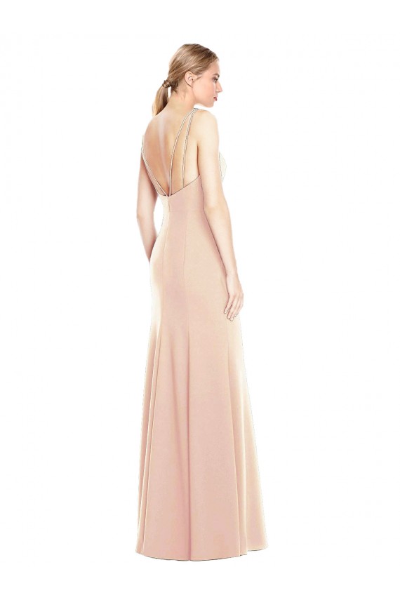 Online V-Spaghetti Strap Open Back Bateau Neck Trumpet Bridesmaid Dress