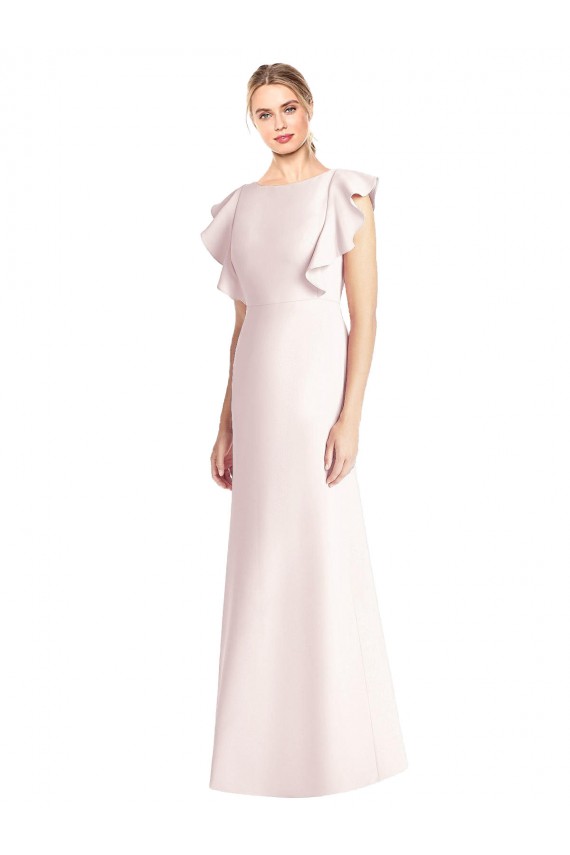 Online Ruffle Cap Sleeves Open Back Trumpet Bridesmaid Dress