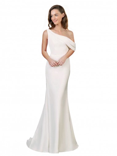 Online One Shoulder Crepe Bridesmaid Dress with Draped Off the Shoulder Strap