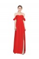 Online Double Ruffle Flounce Sleeves Crepe Bridesmaid Dress with Slit